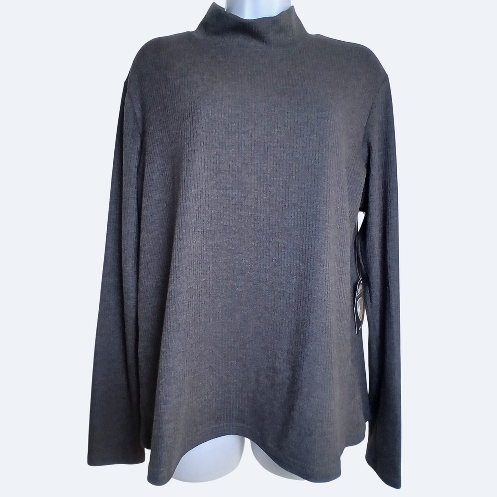 NEW KÜHL Verona Rib Women's XL Charcoal Mock Neck Top Gorpcore Minimalist